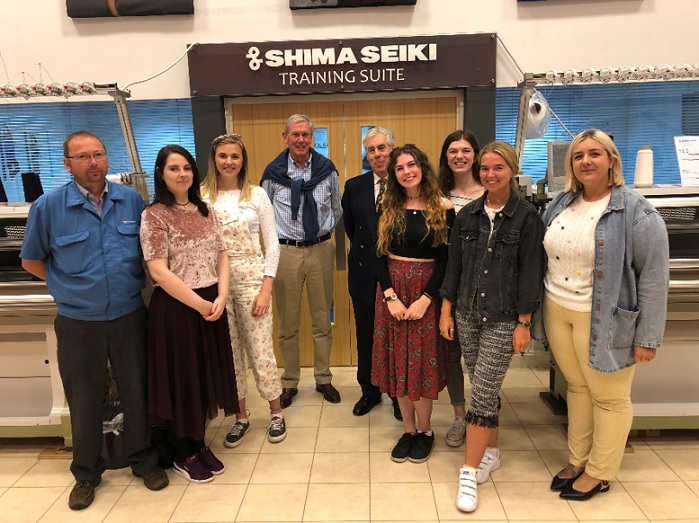 With Jason Whitehouse ”“ Shima Seiki Europe, Hugh Stevenson and George Turner ”“ The Worshipful Company of Framework Knitters are Rebecca Scanlon, Cara Fowles, Hannah Robson, Emily Warburton, Emily Johnson and Chelsea Bodell. © Shima Seiki Europe